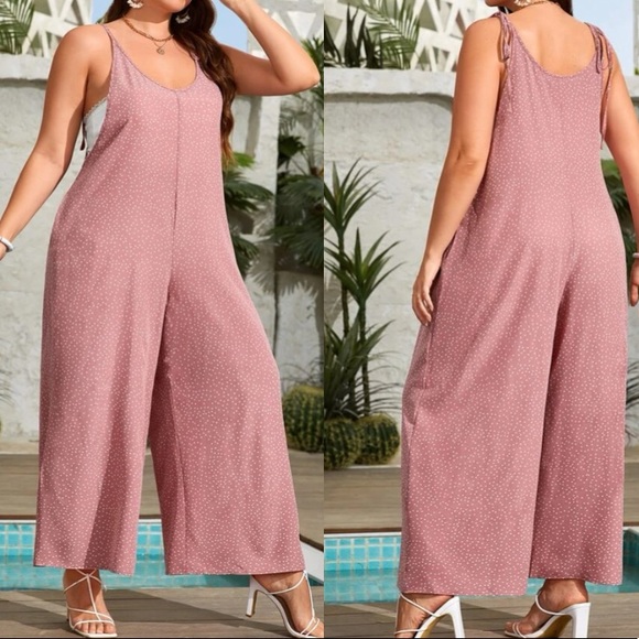 Boho Plus Polka Dot Pocket Wide leg Jumper Jumpsuit - Picture 4 of 12